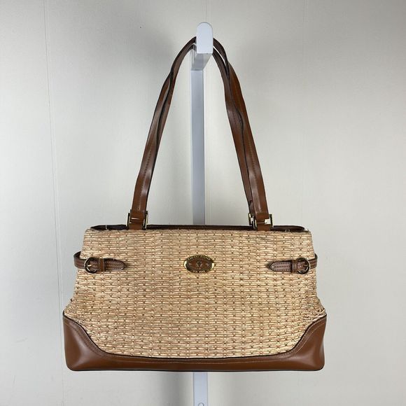 Etienne Aigner Handbag Purse Shoulder Bag Straw Jute Faux Leather 14 x 8 - Flaw - Picture 1 of 10